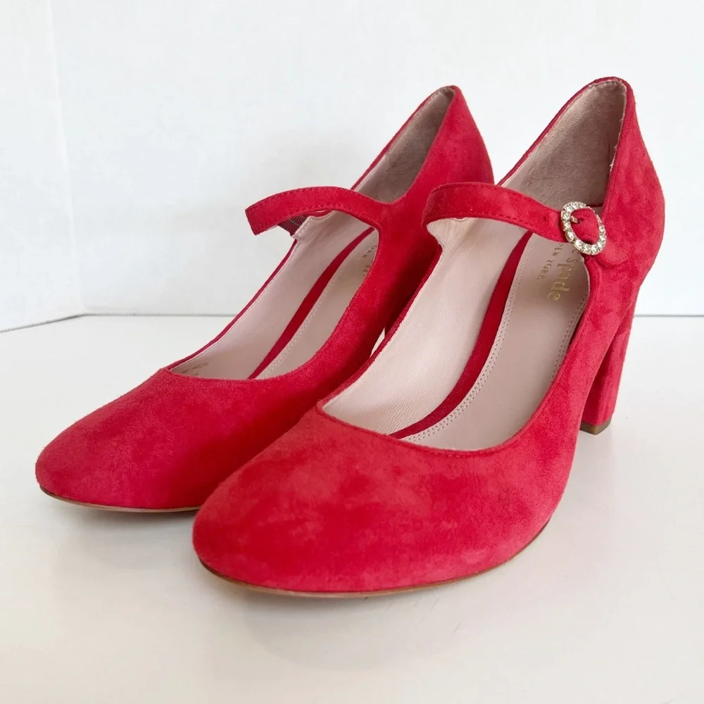 ✖️SOLD✖️•KATE SPADE• Engine Red Marlene Suede Mary Jane Pumps Size 11B - Picture 2 of 15